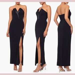 NEW $239 Betsy & Adam [‎ 14 ] Tuxedo Tux Detail Strapless Column Gown Black